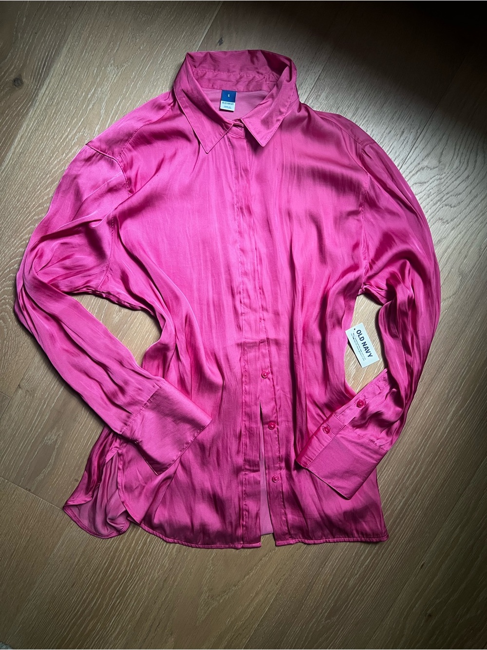 Old Navy Bright Pink Satin Button-Front Shirt